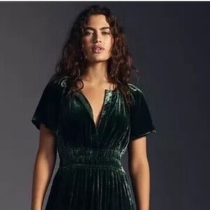 Anthropologie Green Flutter Sleeve Wrap Gown